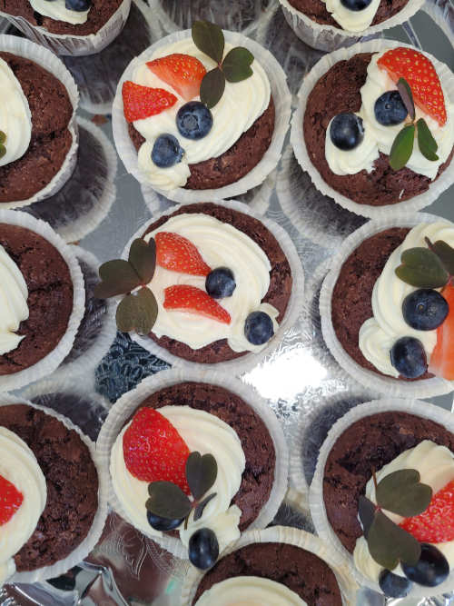 Chokolademuffins med pynt til reception